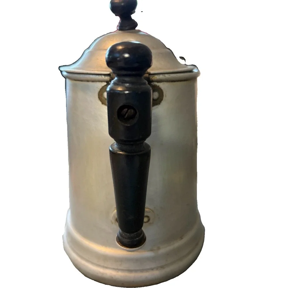 Vintage Aluminum Coffee Pot Hinged Lid Black Handle Strainer Spout Primitive